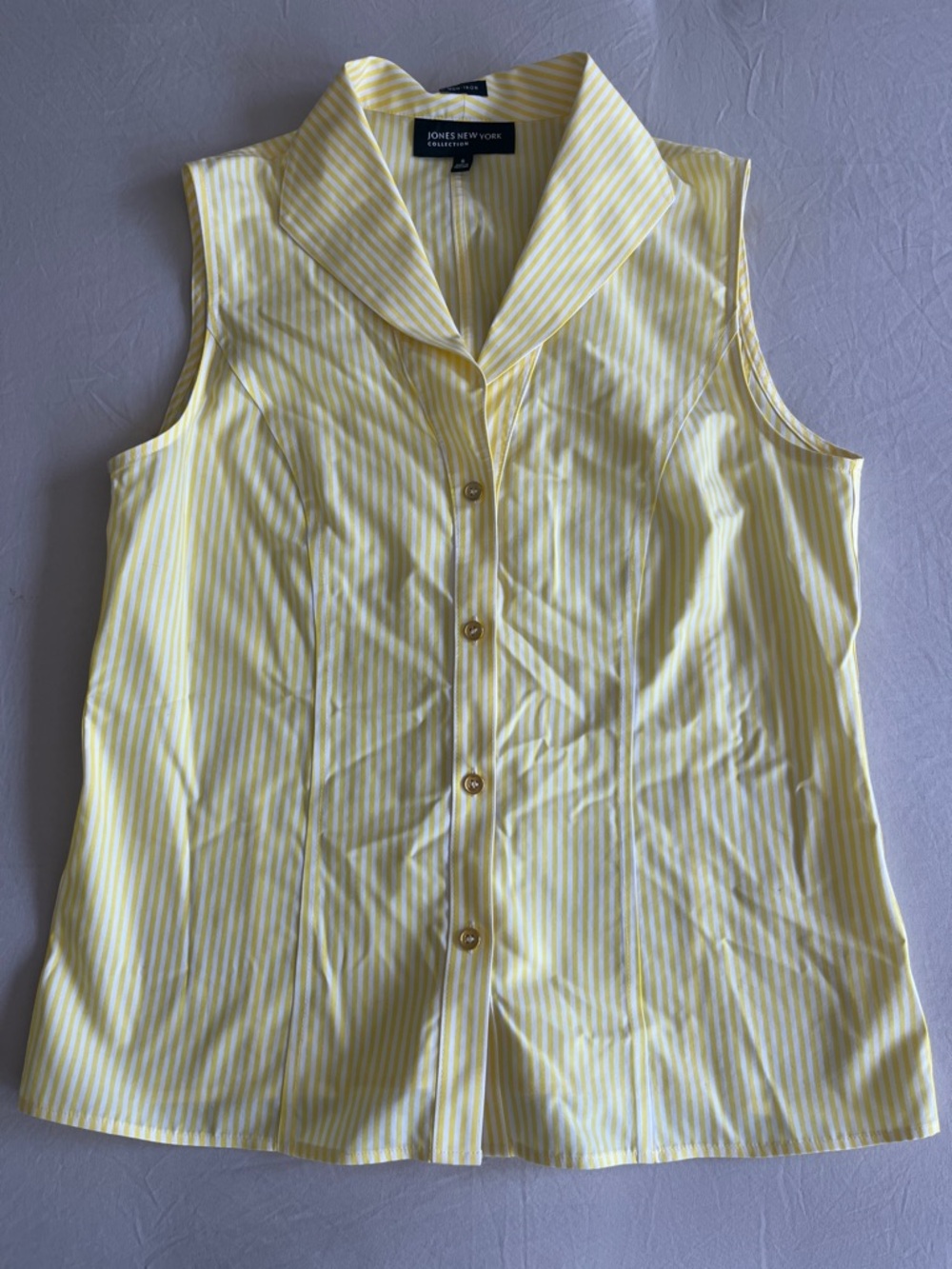 Jones New York Yellow and White Striped Sleeveless Button-Front Top